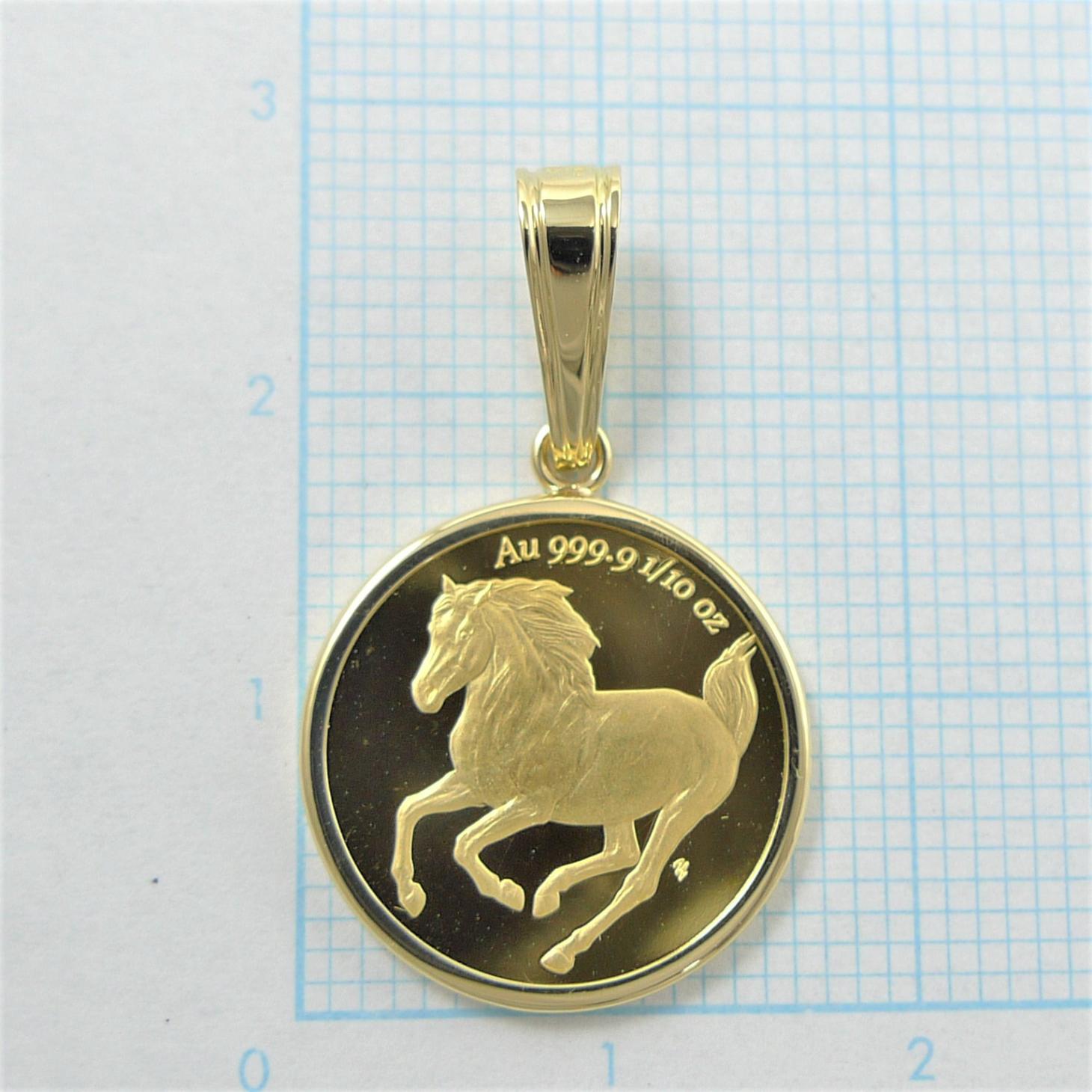 純金 k24 ホース コイン ペンダントトップ ソロモン 金貨 24金 1/10
