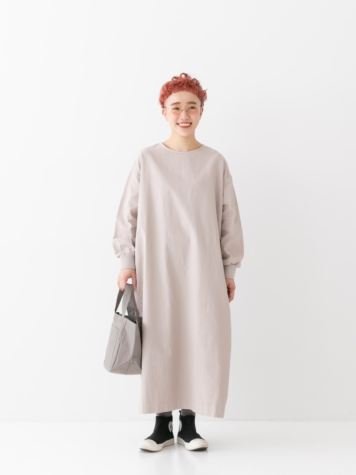 リネン近江晒 前開きシャツワンピース リネン近江晒切替シャツ