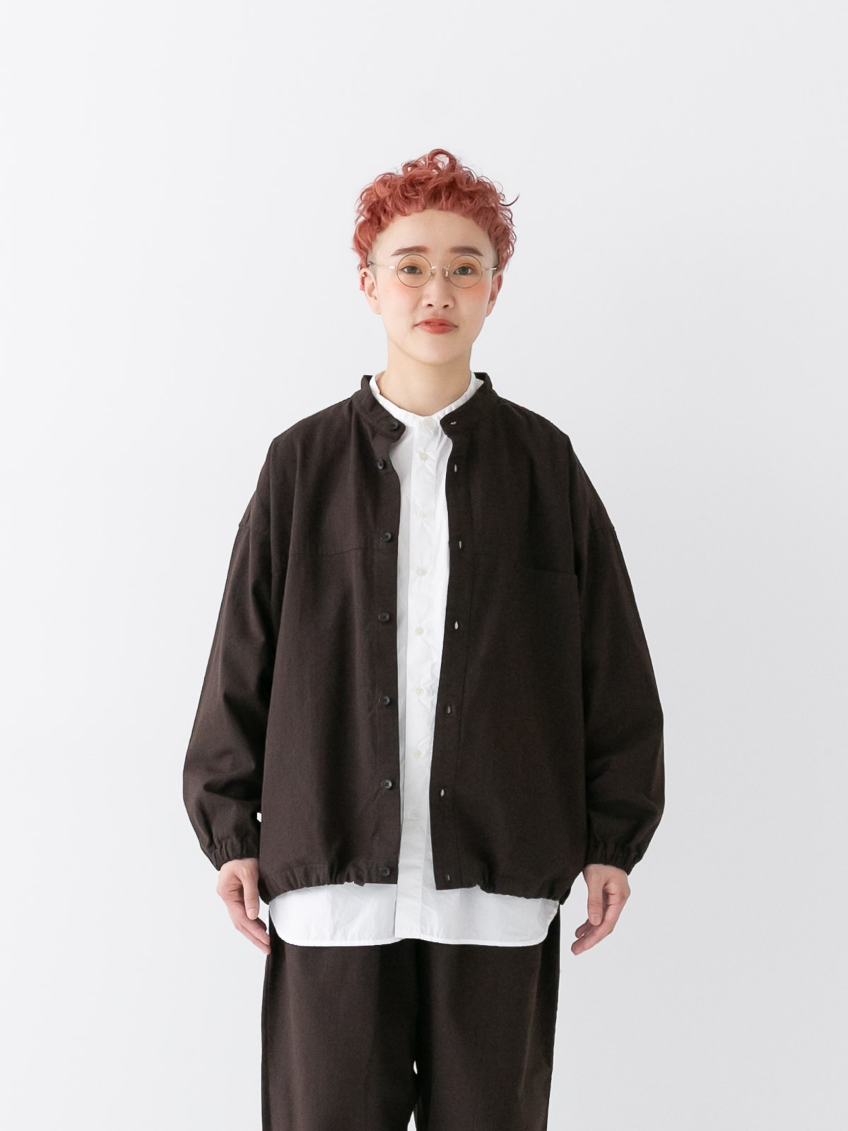 30/1カベ撚りドライツイル スタンドカラー裾ヒモシャツブルゾン P80606