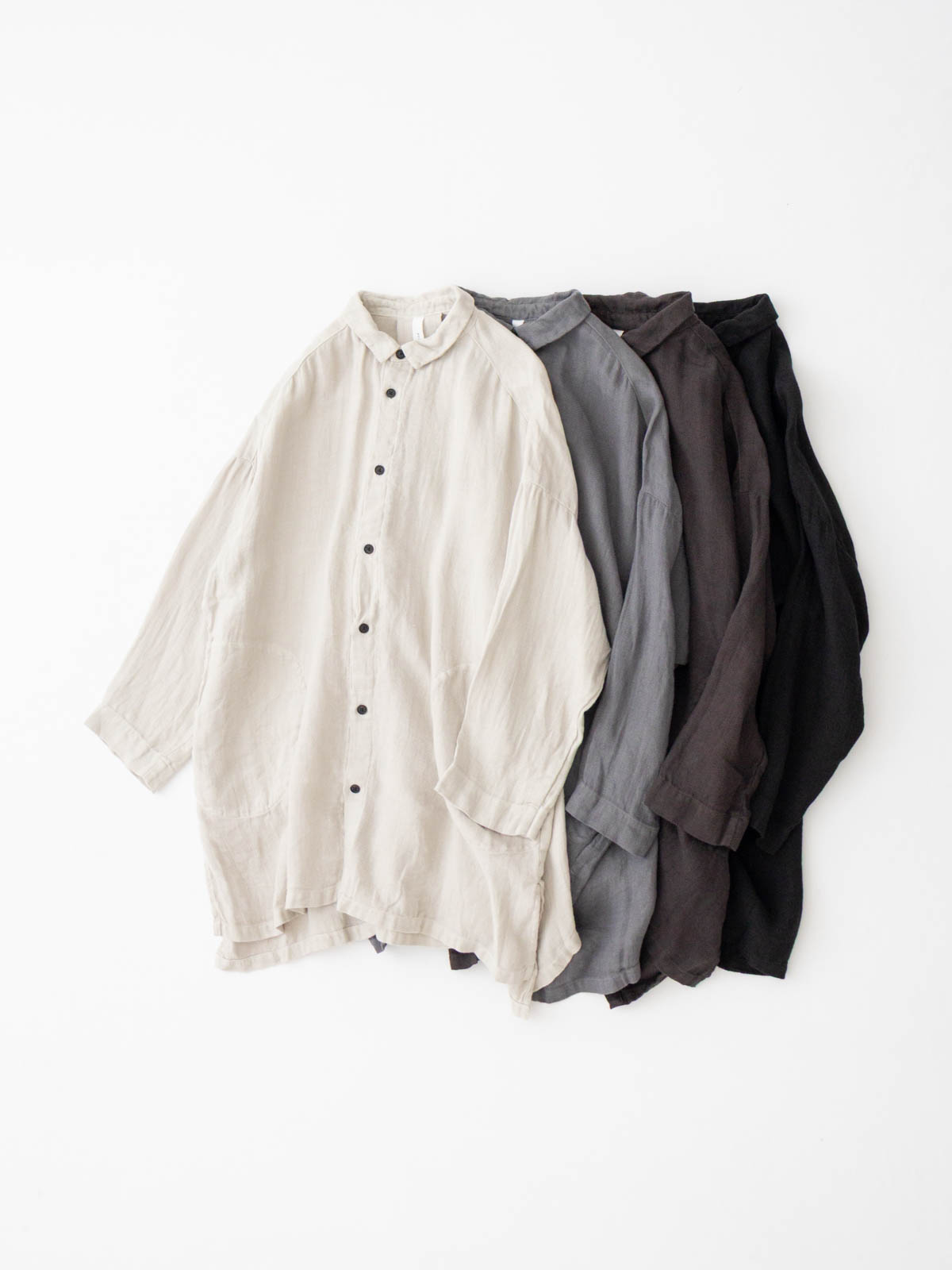 40/1フレンチリネンドビークロス レギュラーカラーロングビッグシャツ