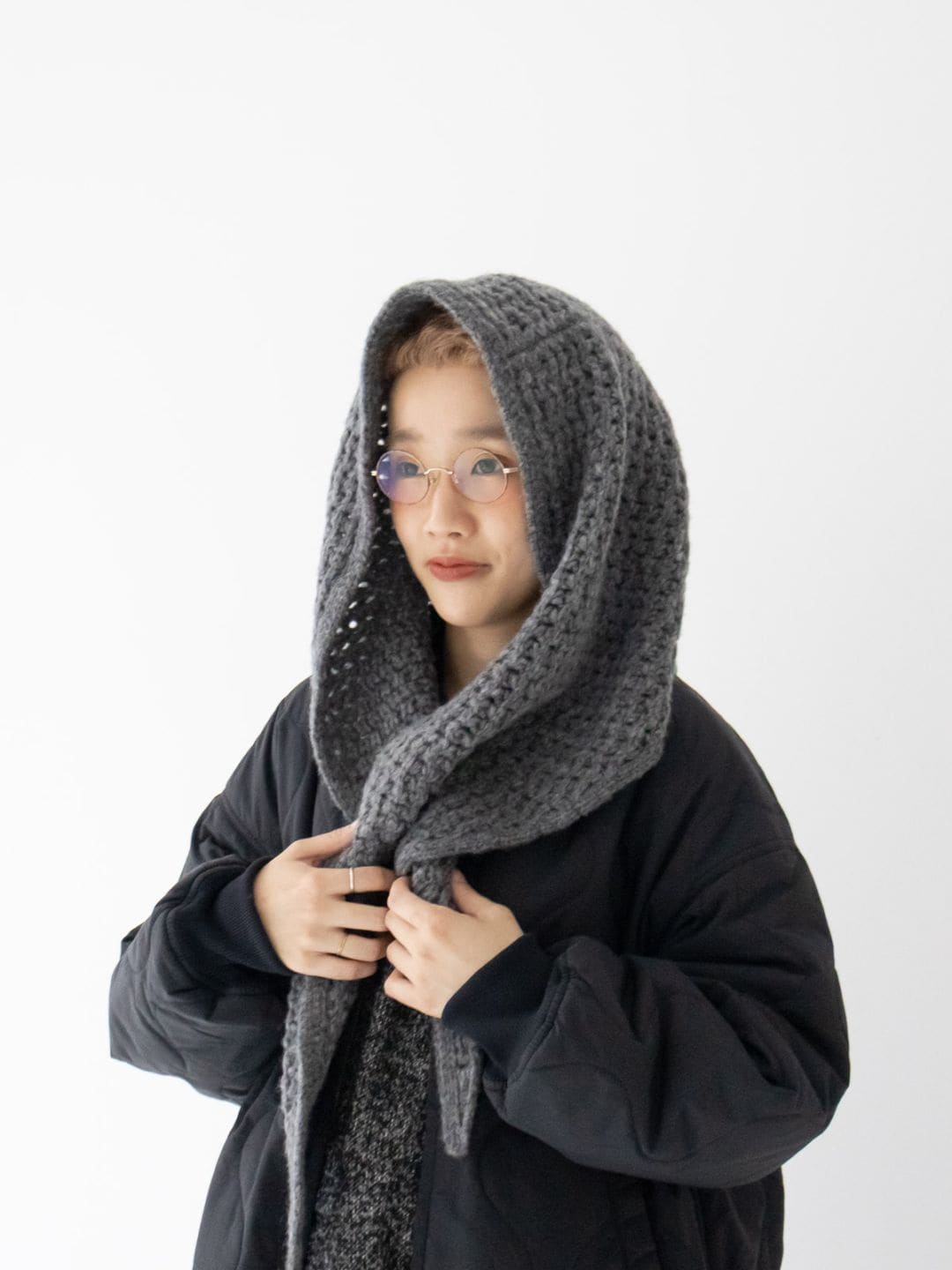 1/3ファインメリノウールナイロン3Gワッフル編み三角ストール P906104