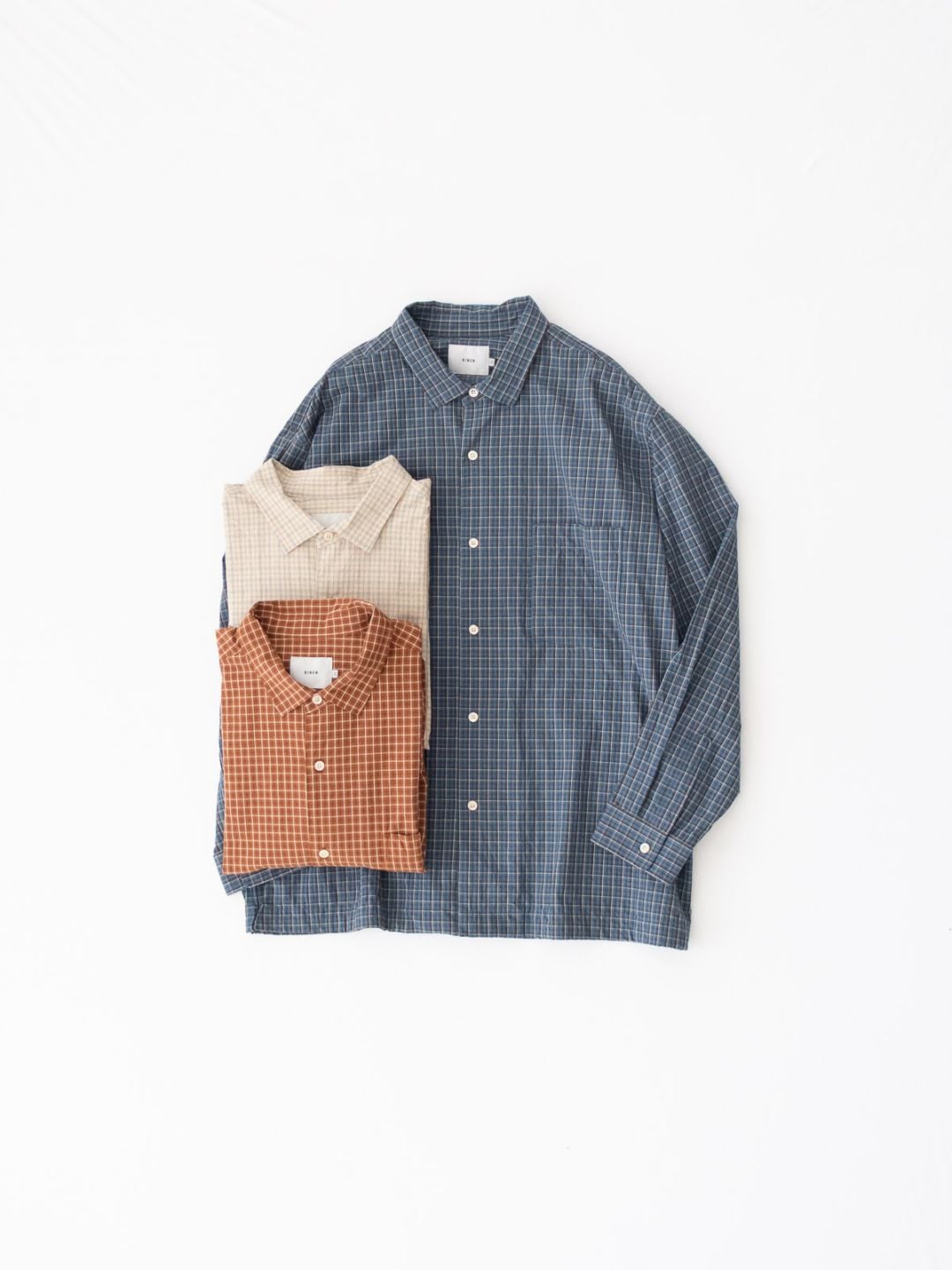 40/1オーガニックミニチェック 裾ヒモレギュラーカラーシャツ