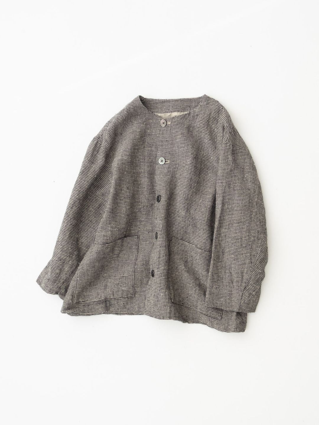 リネンシルクハウンドトゥース ノーカラージャケット P61600 prit