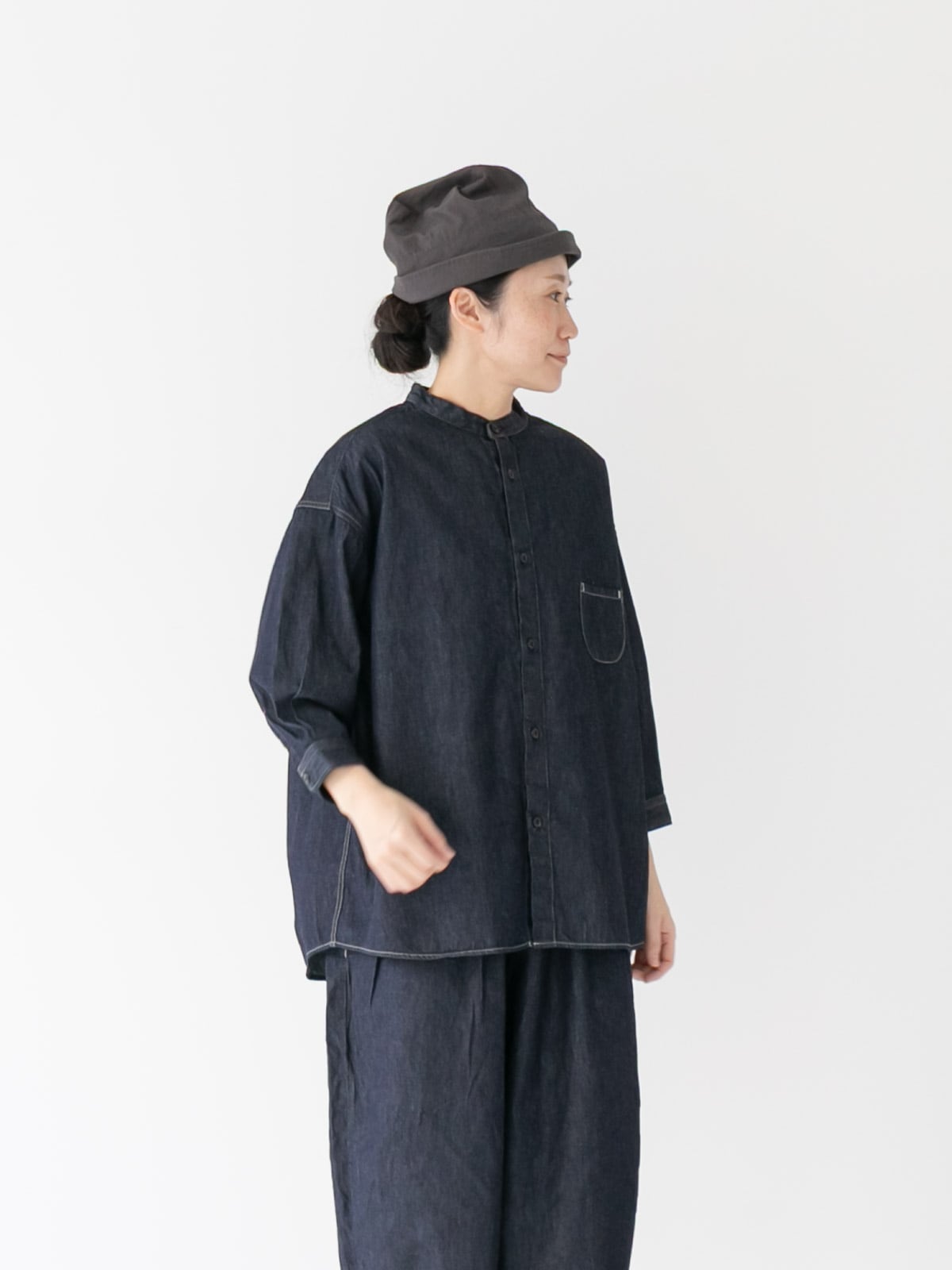 6ozデニム 7分袖スタンドカラーシャツ P81615 prit | prit,シャツ | TRIP