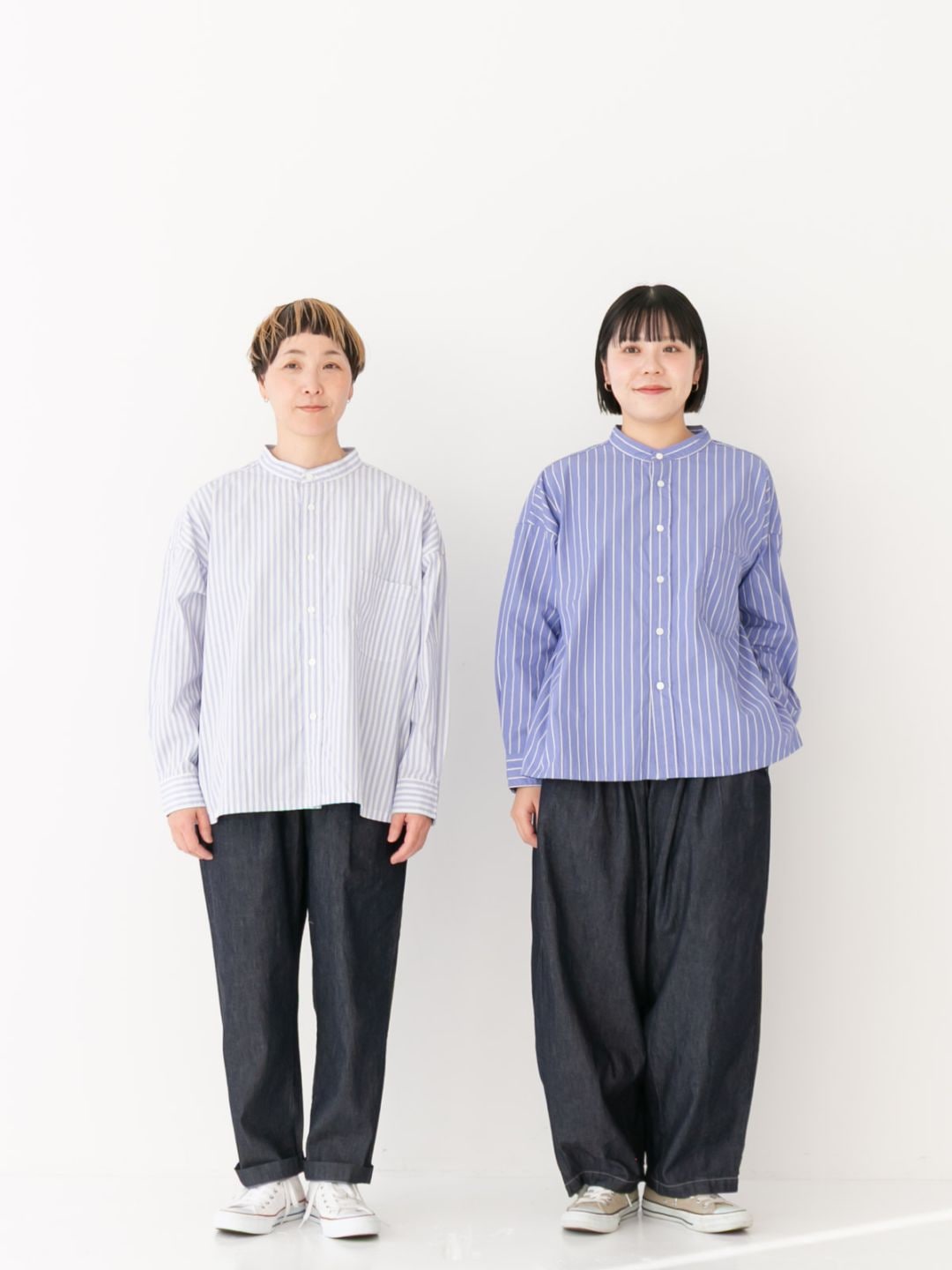 高密度ポプリンパジャマストライプ スタンドカラービッグシャツ P81641