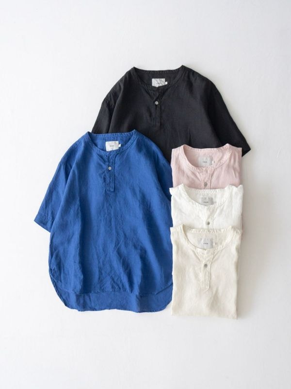 60/1リネンローン 半袖ヘンリーネックシャツ R39613 RINEN