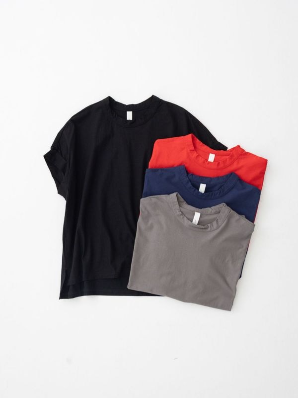 40/2天竺×60/1ローンラフボタニカルプリント 5分袖フレームTシャツ