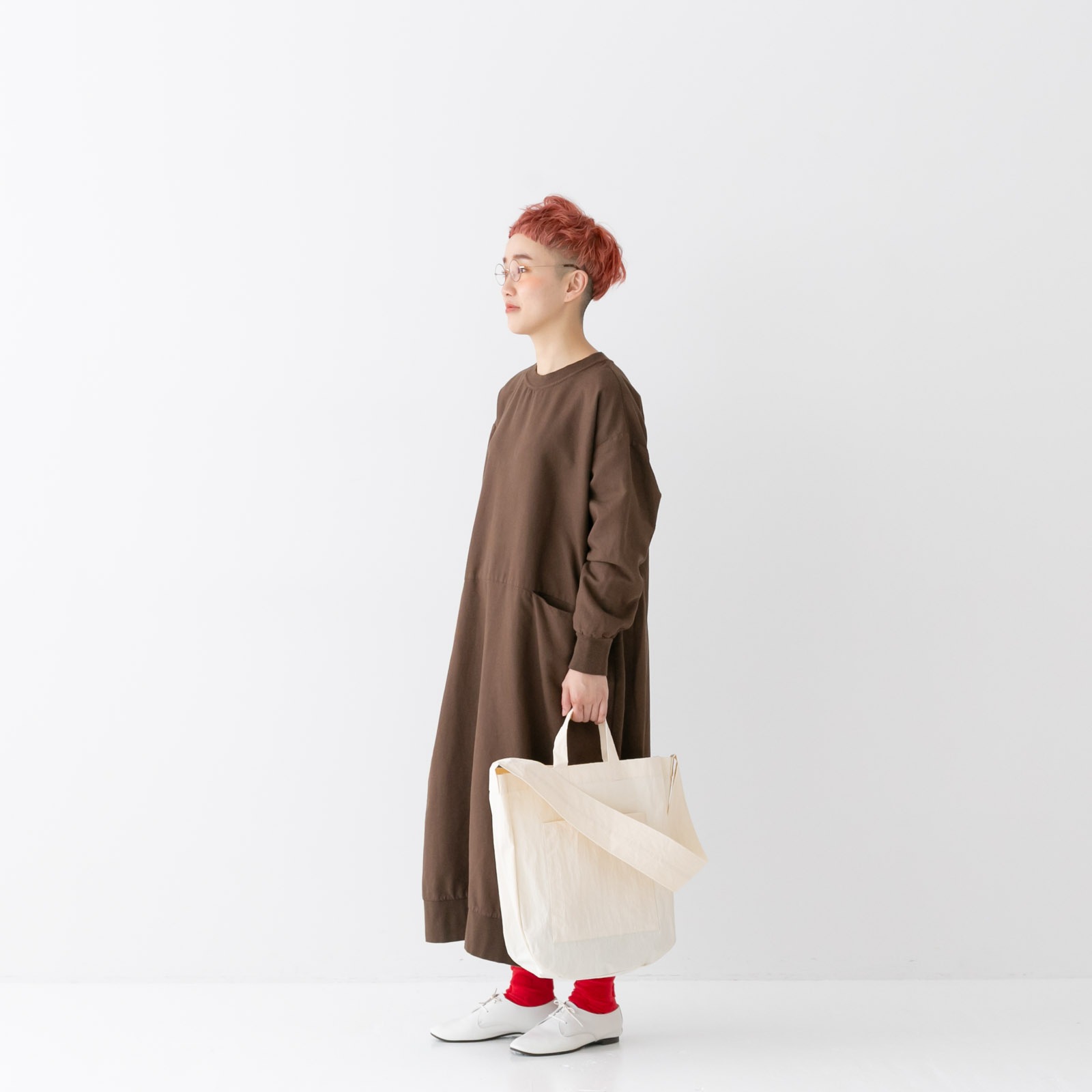 タオルデニム クルーネックスラッシュポケットワイドワンピース P80649