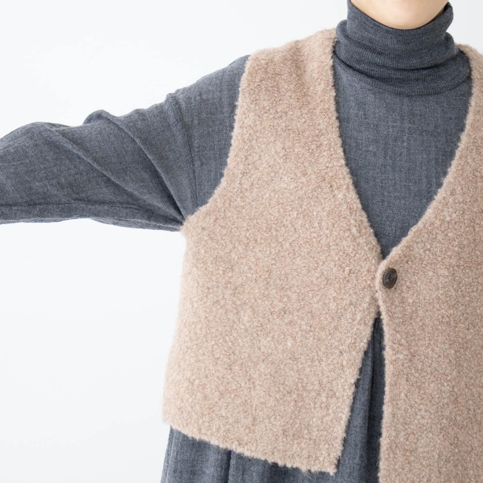 1/2.8ブークレ3G天竺編み ワンボタンベスト P906100 prit | prit