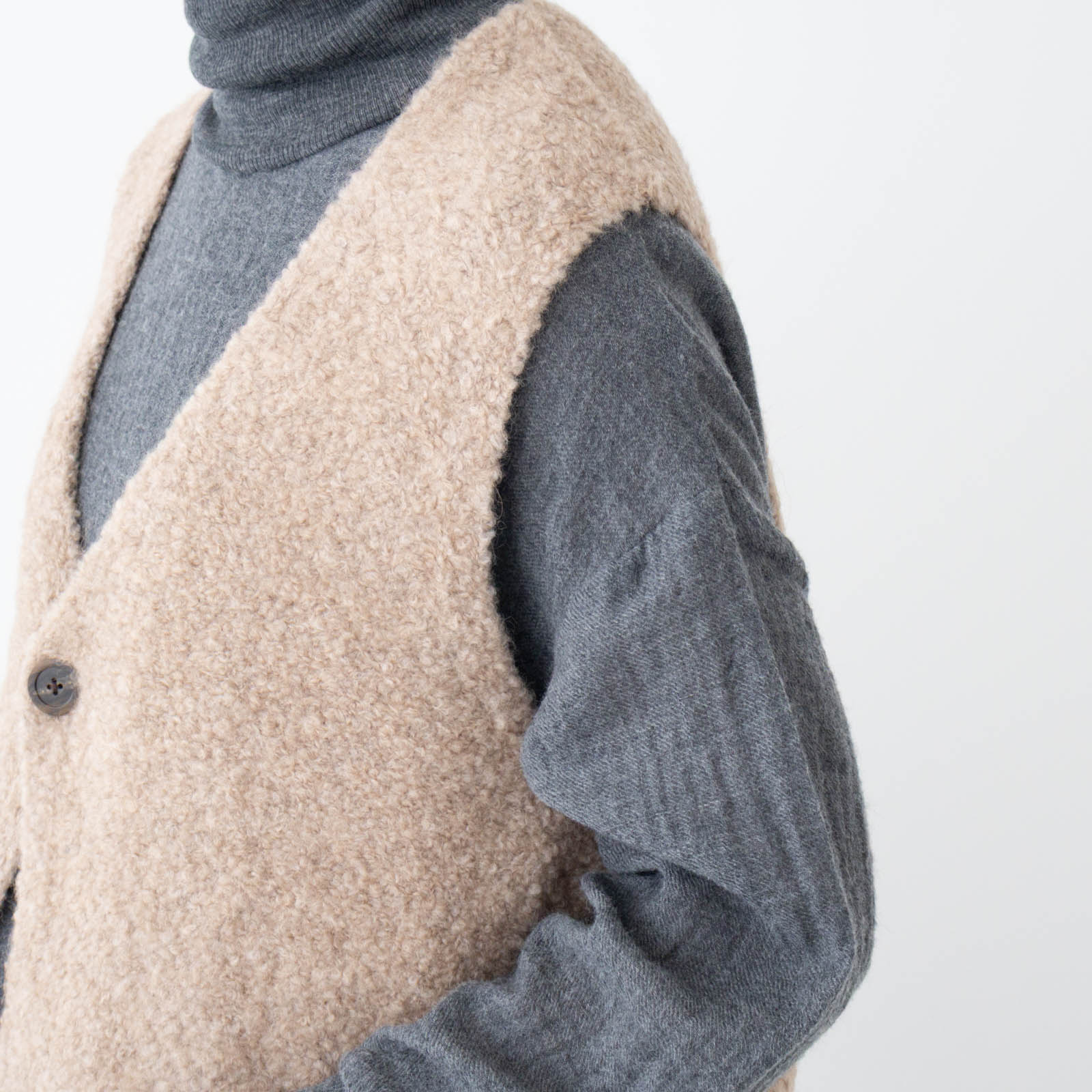 1/2.8ブークレ3G天竺編み ワンボタンベスト P906100 prit | prit