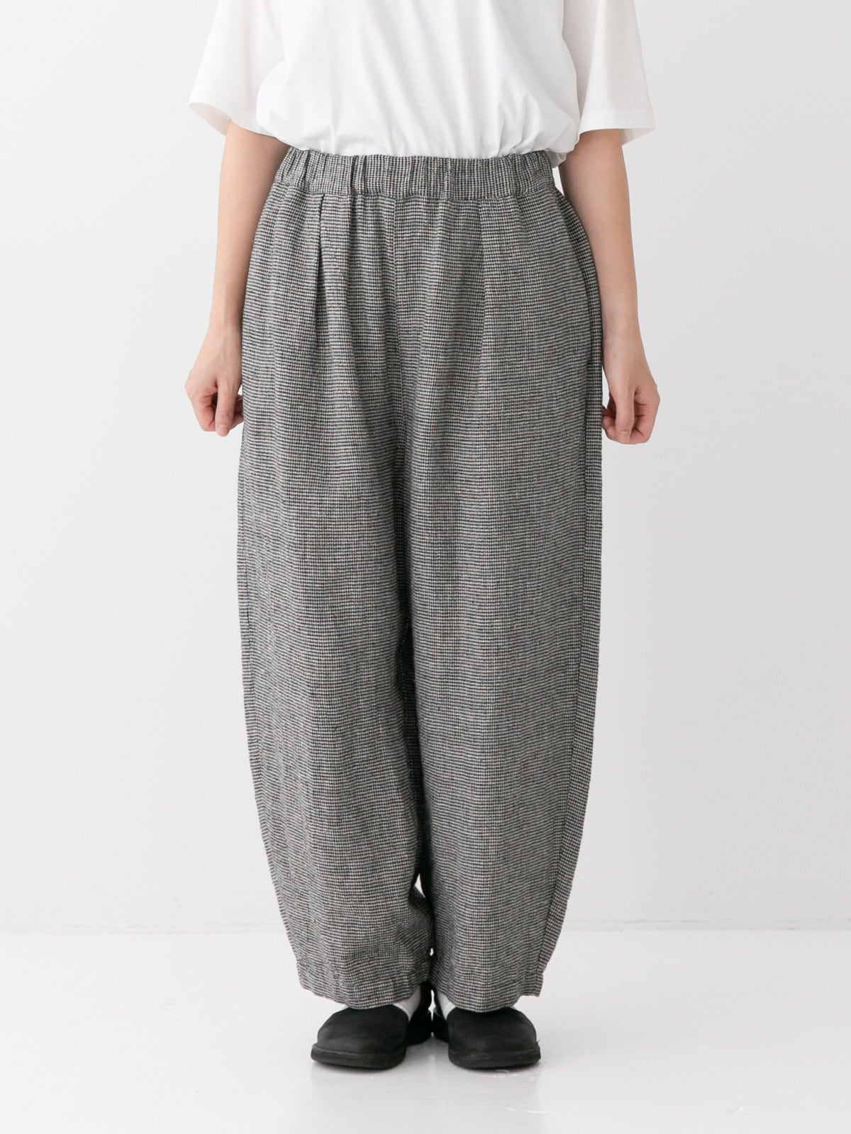 リネンシルクハウンドトゥース ワンタックバギーパンツ P71600 prit