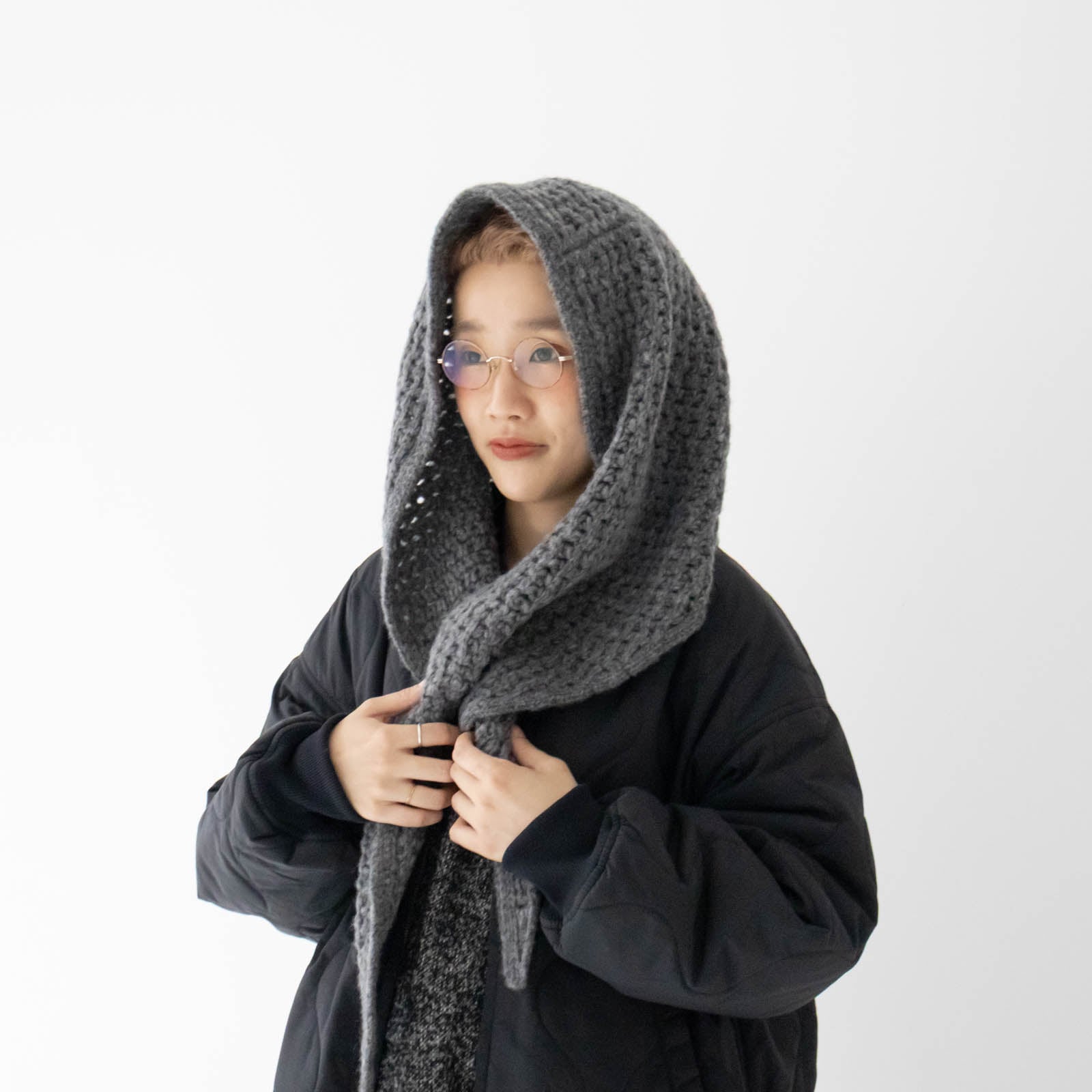 1/3ファインメリノウールナイロン3Gワッフル編み三角ストール P906104