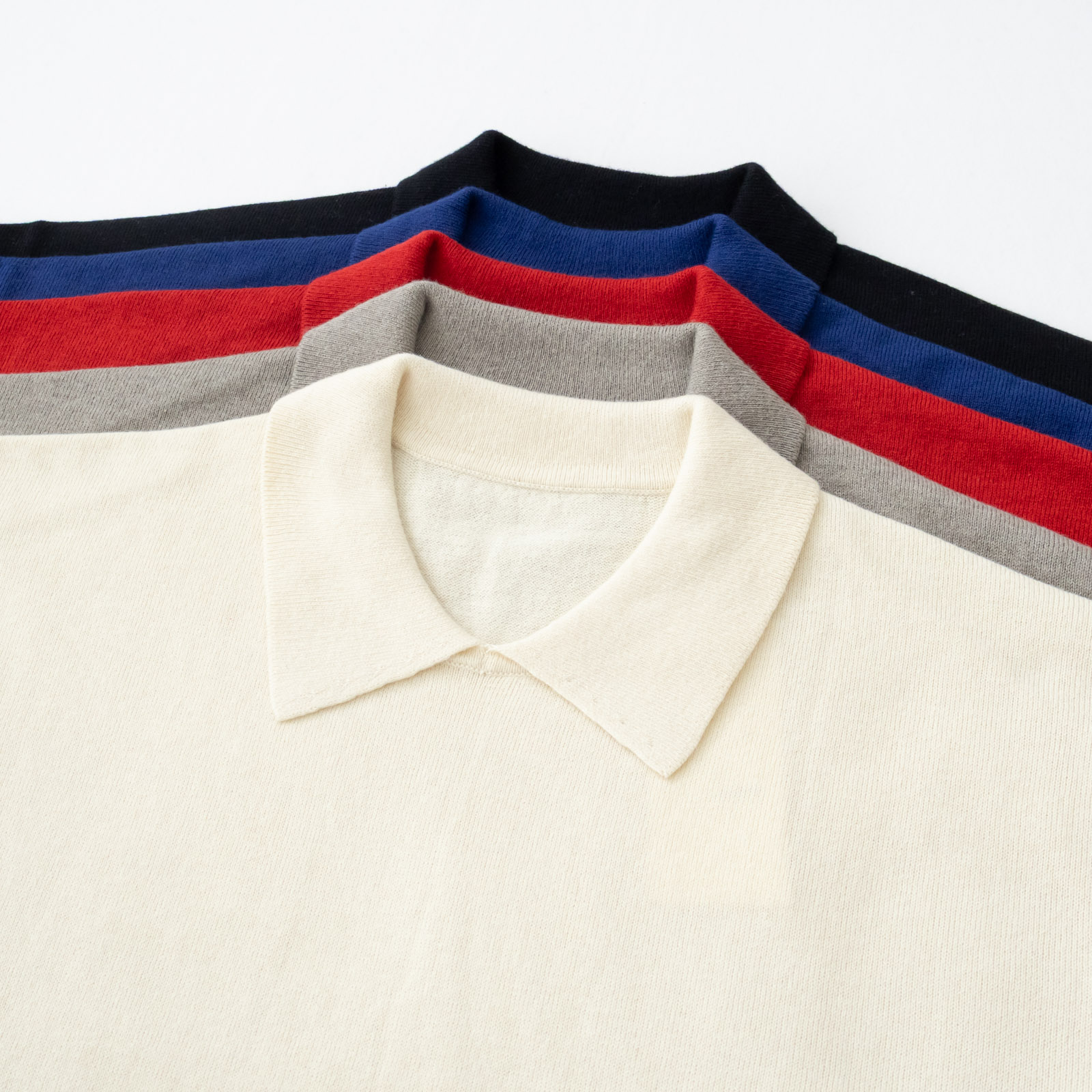 20％オフ】2/32コットンウール12G天竺編み 衿付きプルオーバー P906112