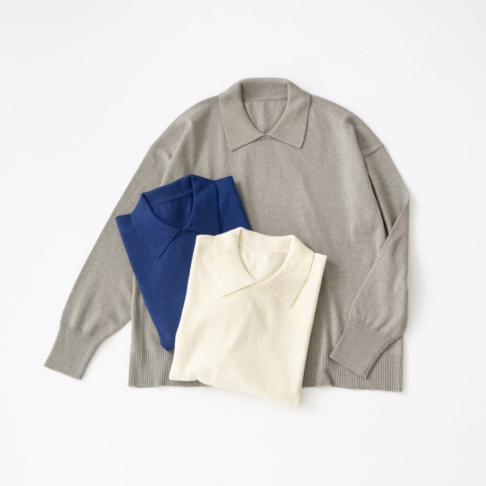 20％オフ】2/32コットンウール12G天竺編み 衿付きプルオーバー P906112