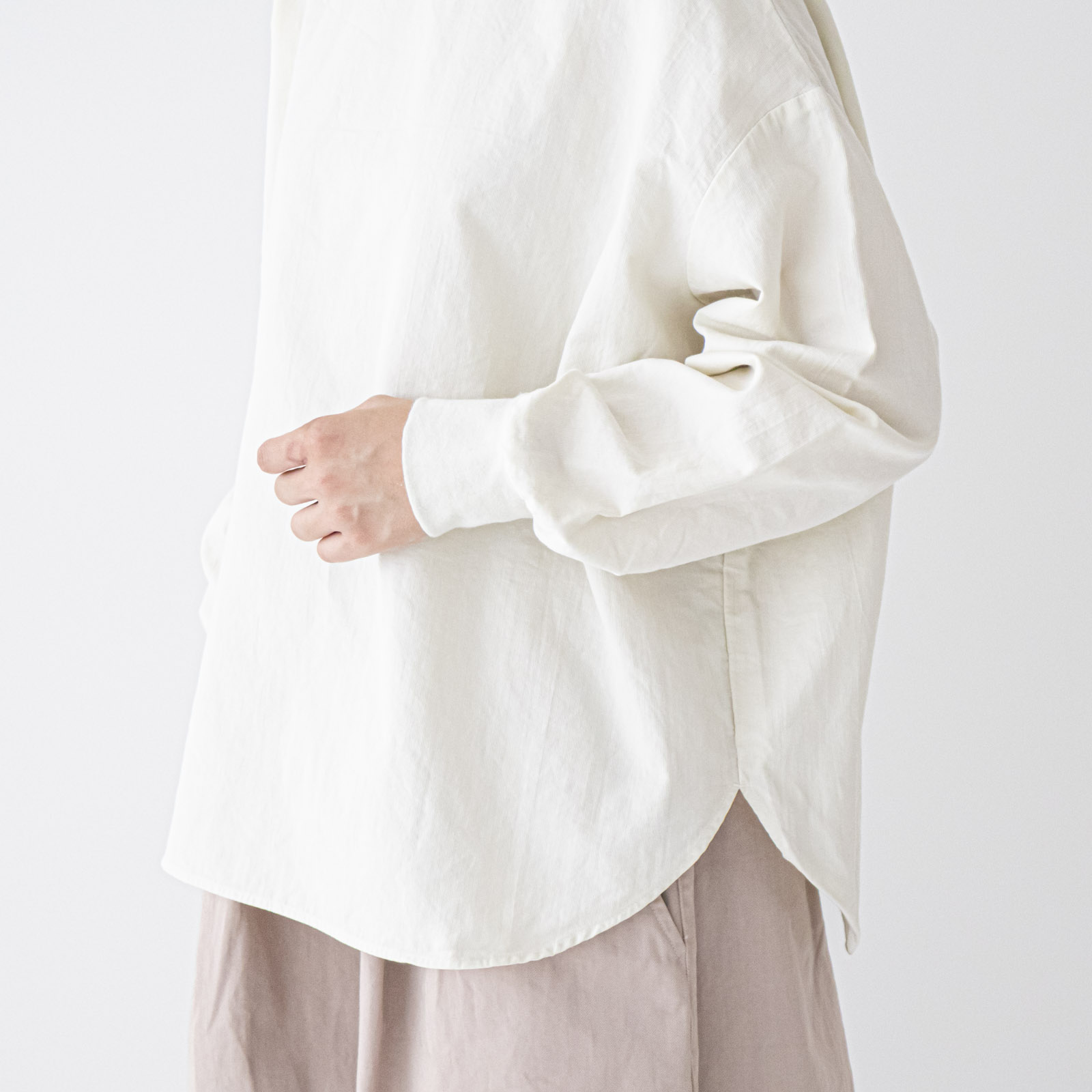 60/1アンカットコール近江晒加工 ラウンドヘムプルオーバー P80610