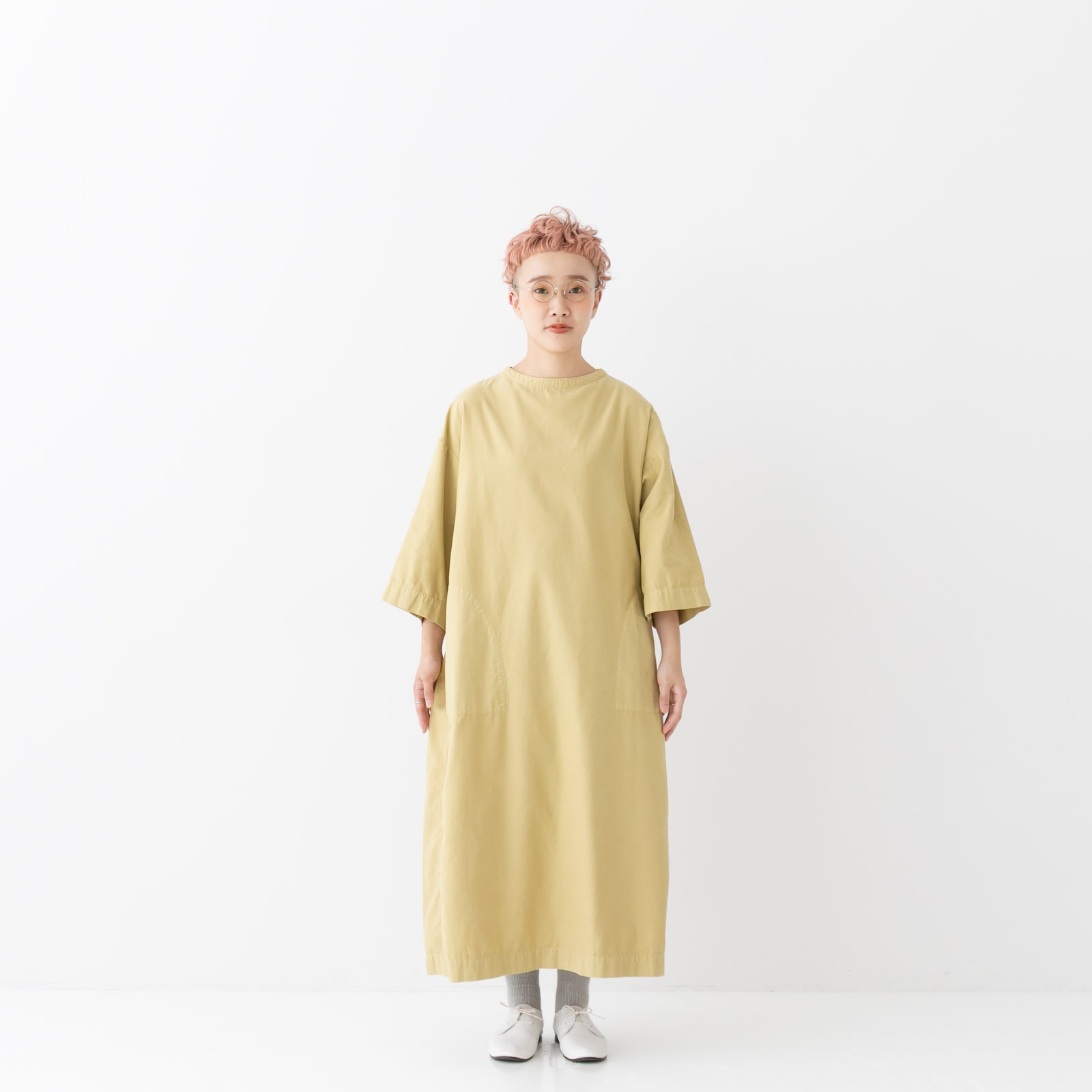 30％オフ】40/1ネルモールスキン 7分袖ボトルネックワンピース P80631  