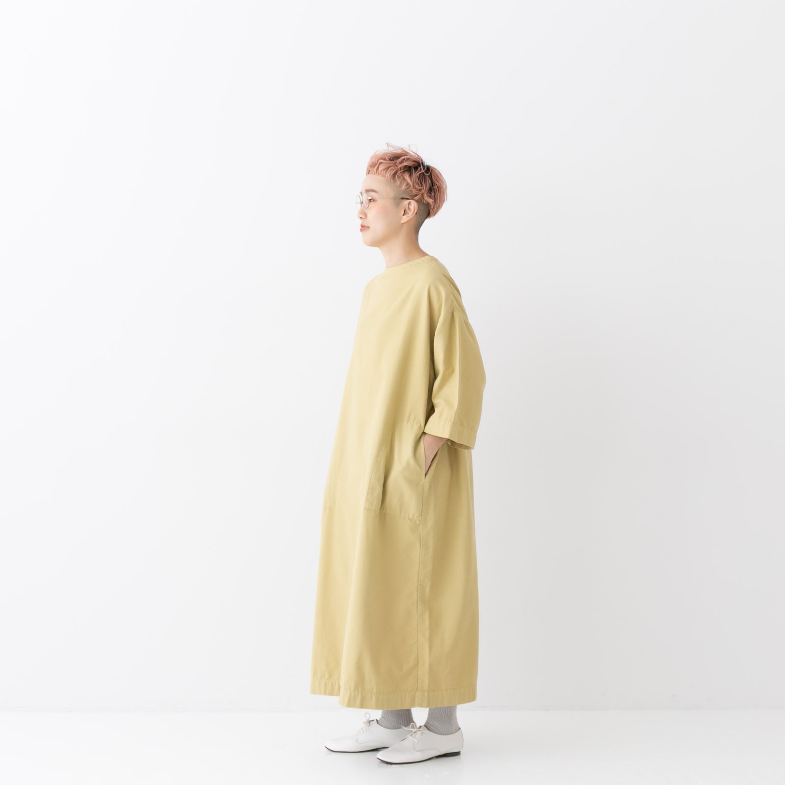 美品 慈雨 ボトルネック ワンピース 40/1ネルモールスキン 7分袖ボトルネックワンピース P80631 prit