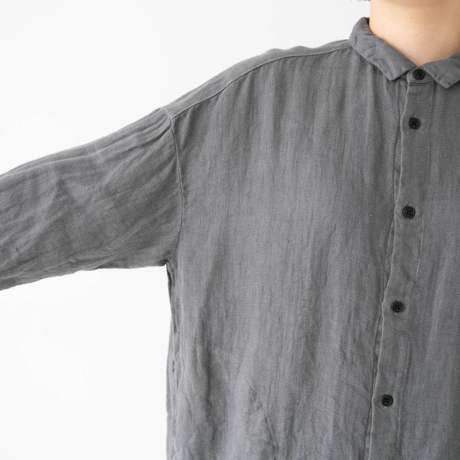40/1フレンチリネンドビークロス レギュラーカラーロングビッグシャツ