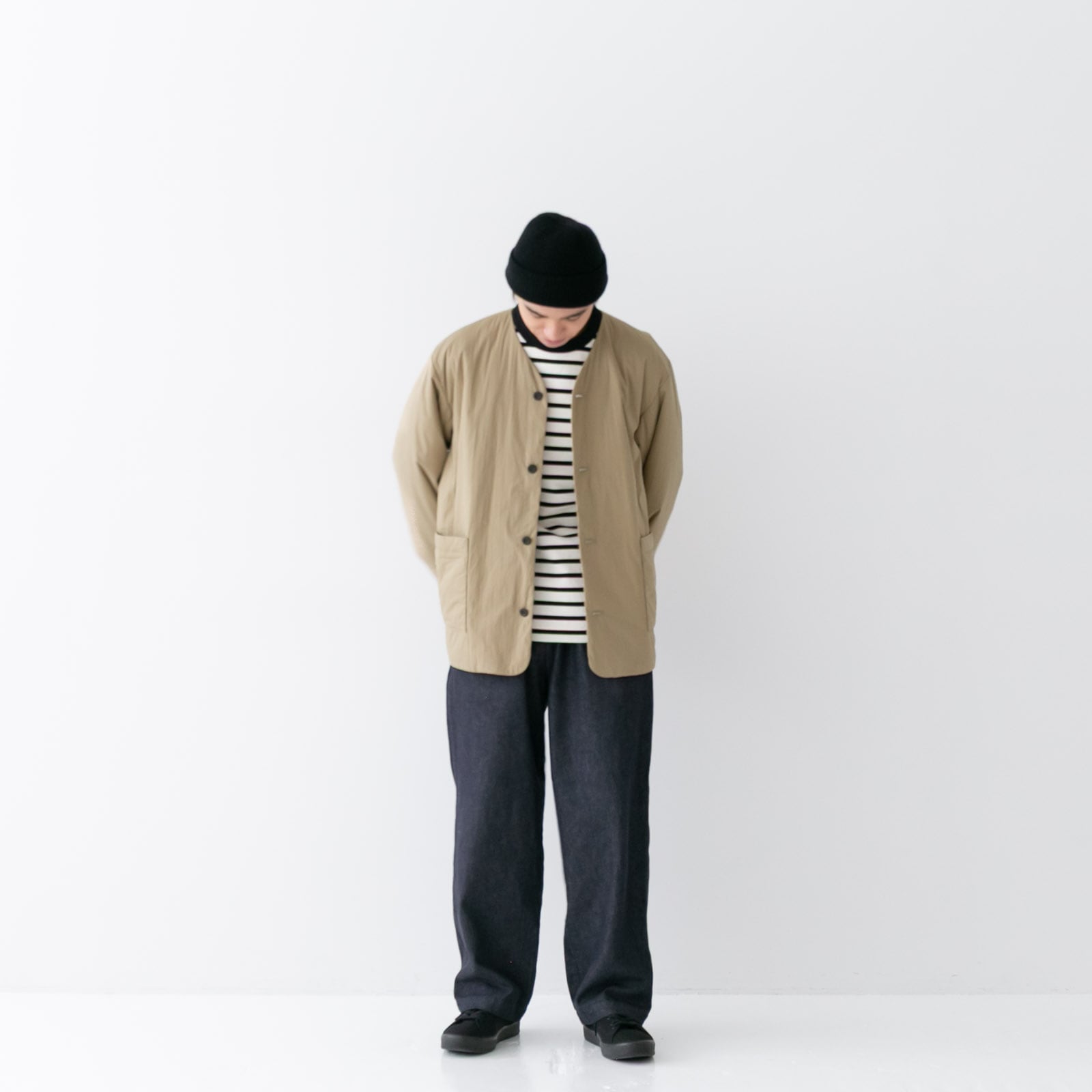 綿ナイロンタイプライター(中綿ボンディング) ノーカラージャケット