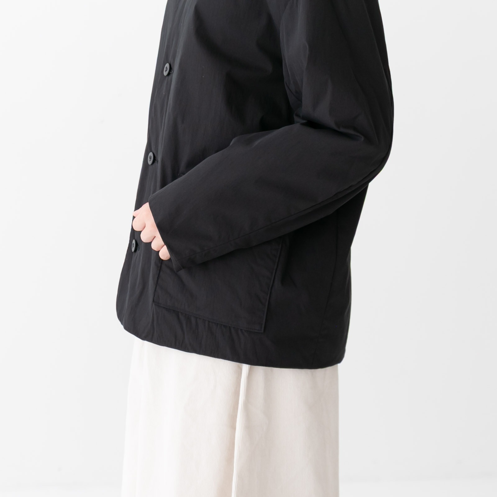 綿ナイロンタイプライター(中綿ボンディング) ノーカラージャケット