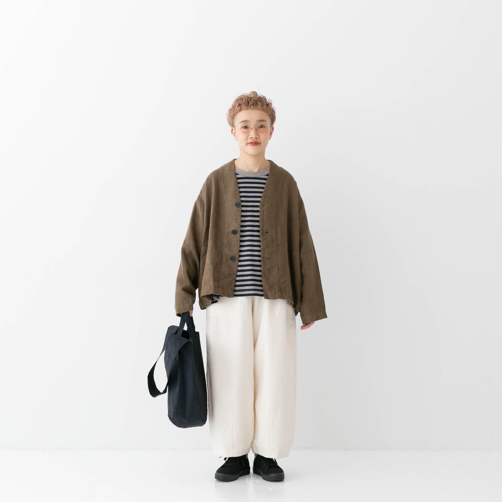 prittripストレッチトッパージャケットノーカラーコットンリネン 楽天