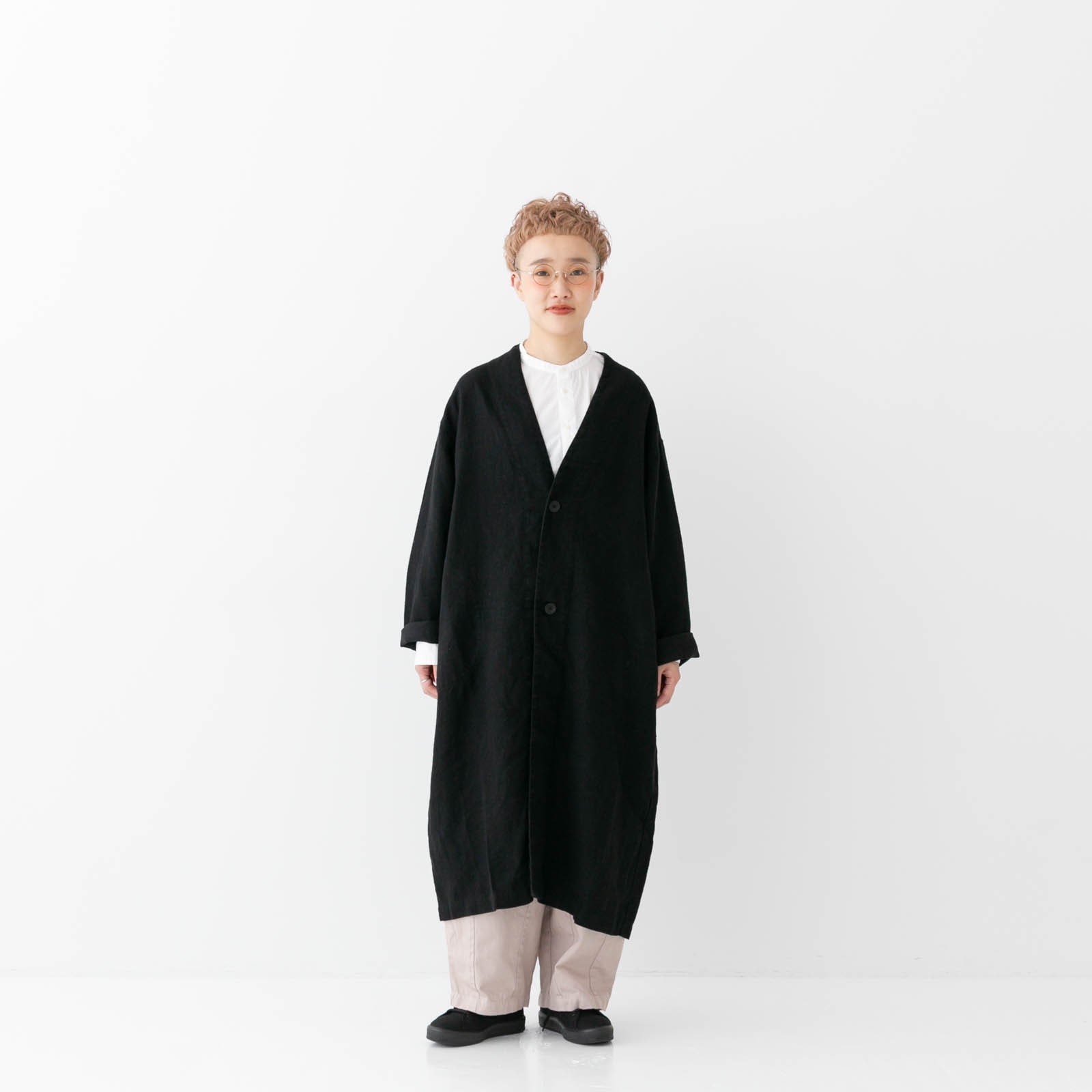 25/1フレンチリネンツイル起毛 ノーカラーコート P80622 prit | prit