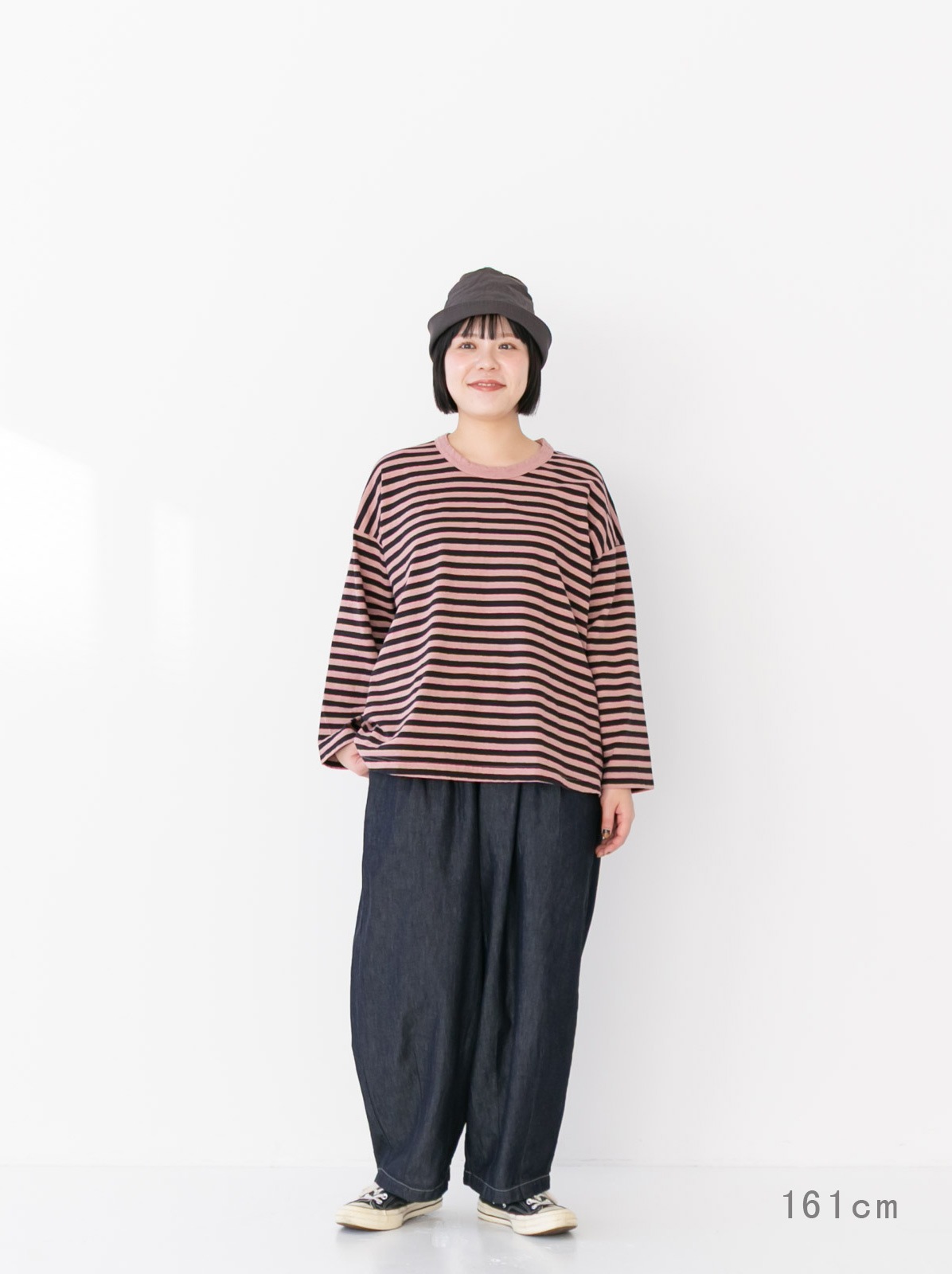 30/1リサイクルムラ糸天竺ボーダー フレアプルオーバー P91655 prit