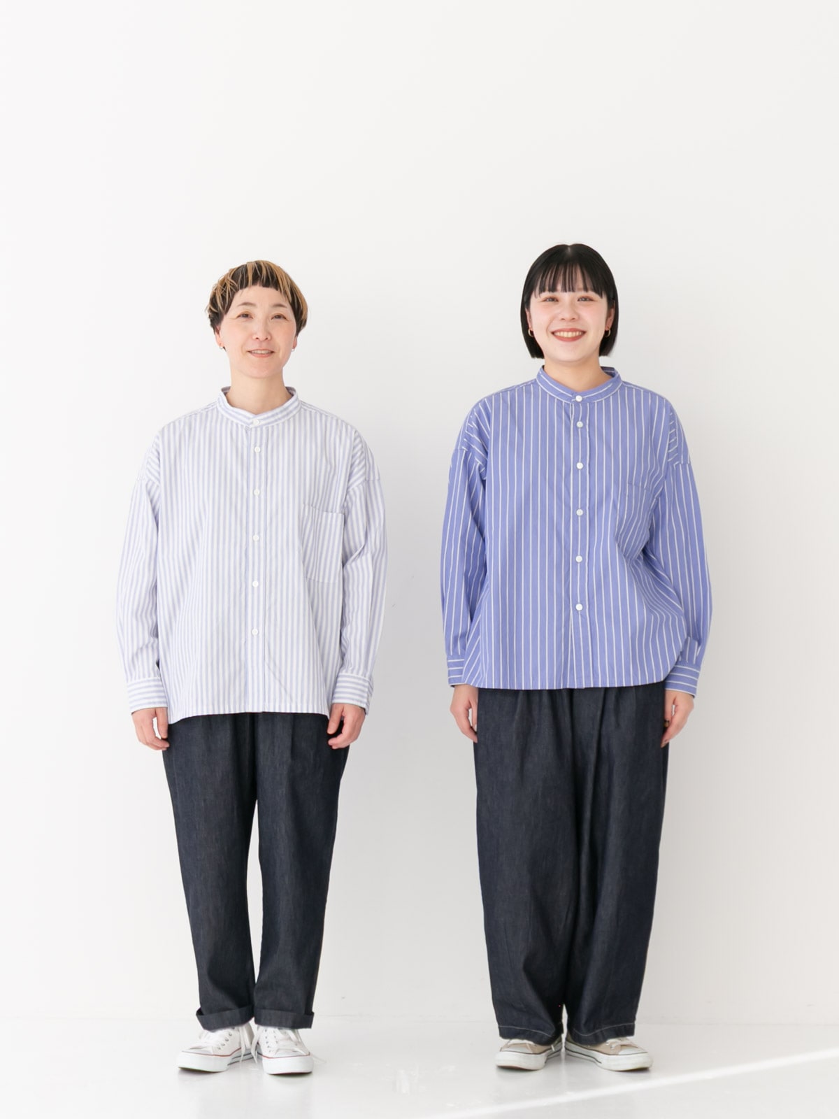 高密度ポプリンパジャマストライプ スタンドカラービッグシャツ P81641