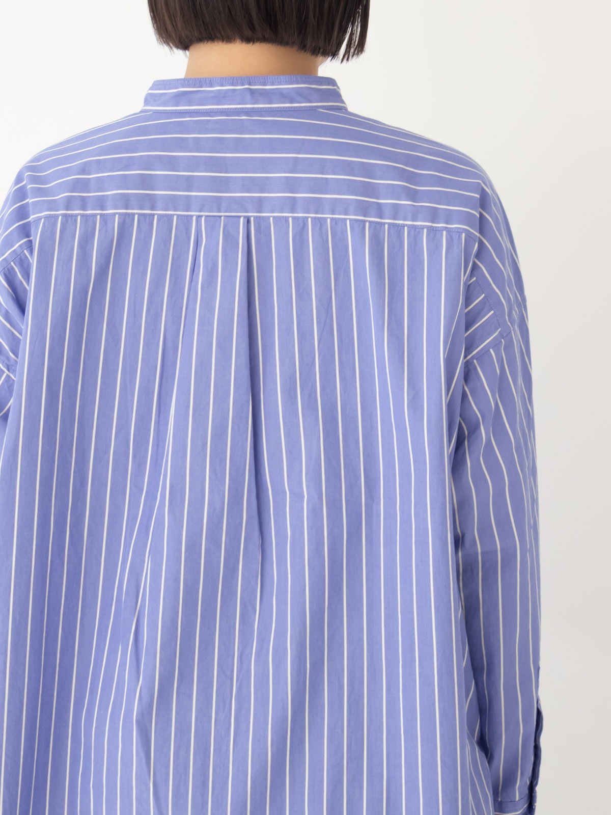 高密度ポプリンパジャマストライプ スタンドカラービッグシャツ P81641
