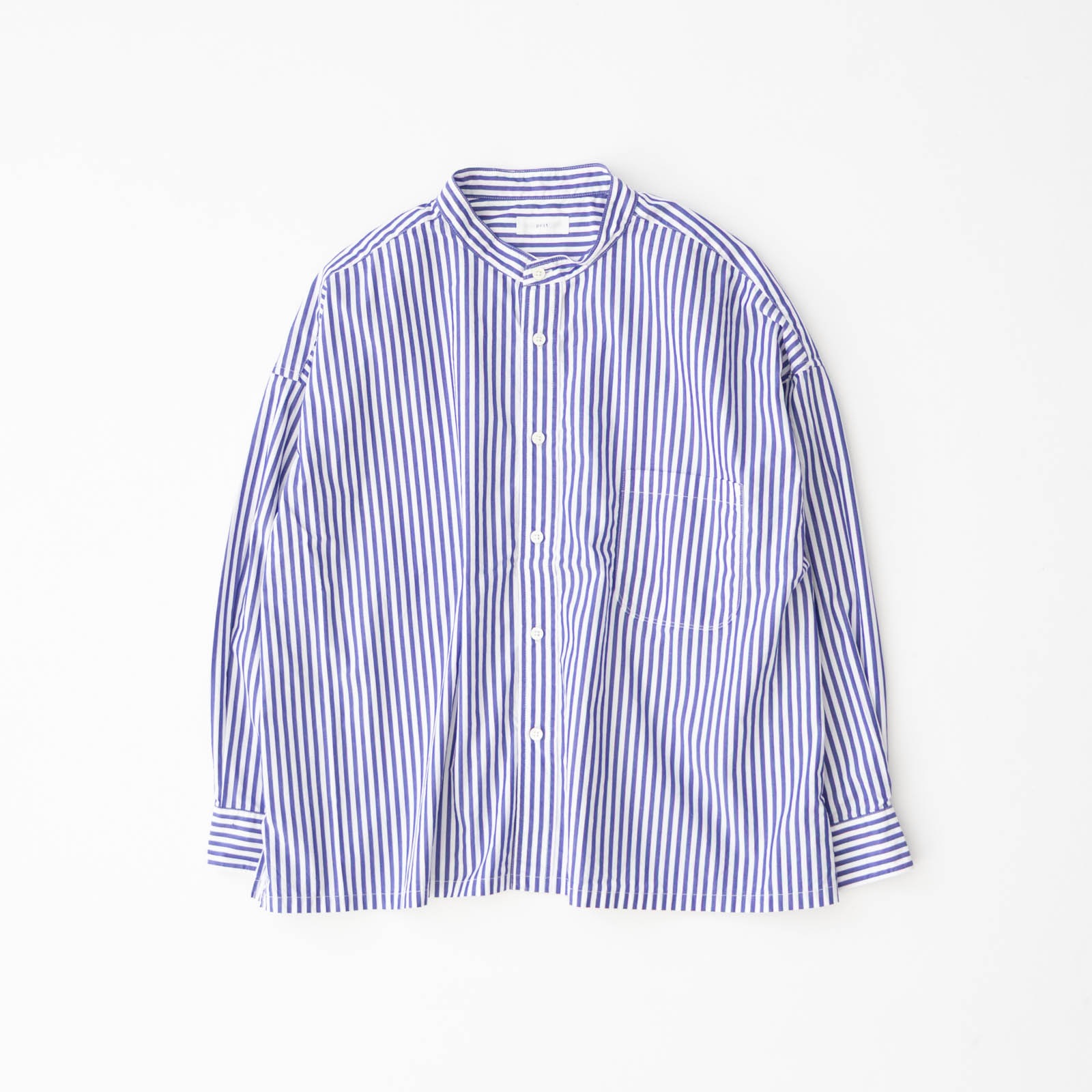 40/1ブロードストライプ スタンドカラービッグシャツ P80650