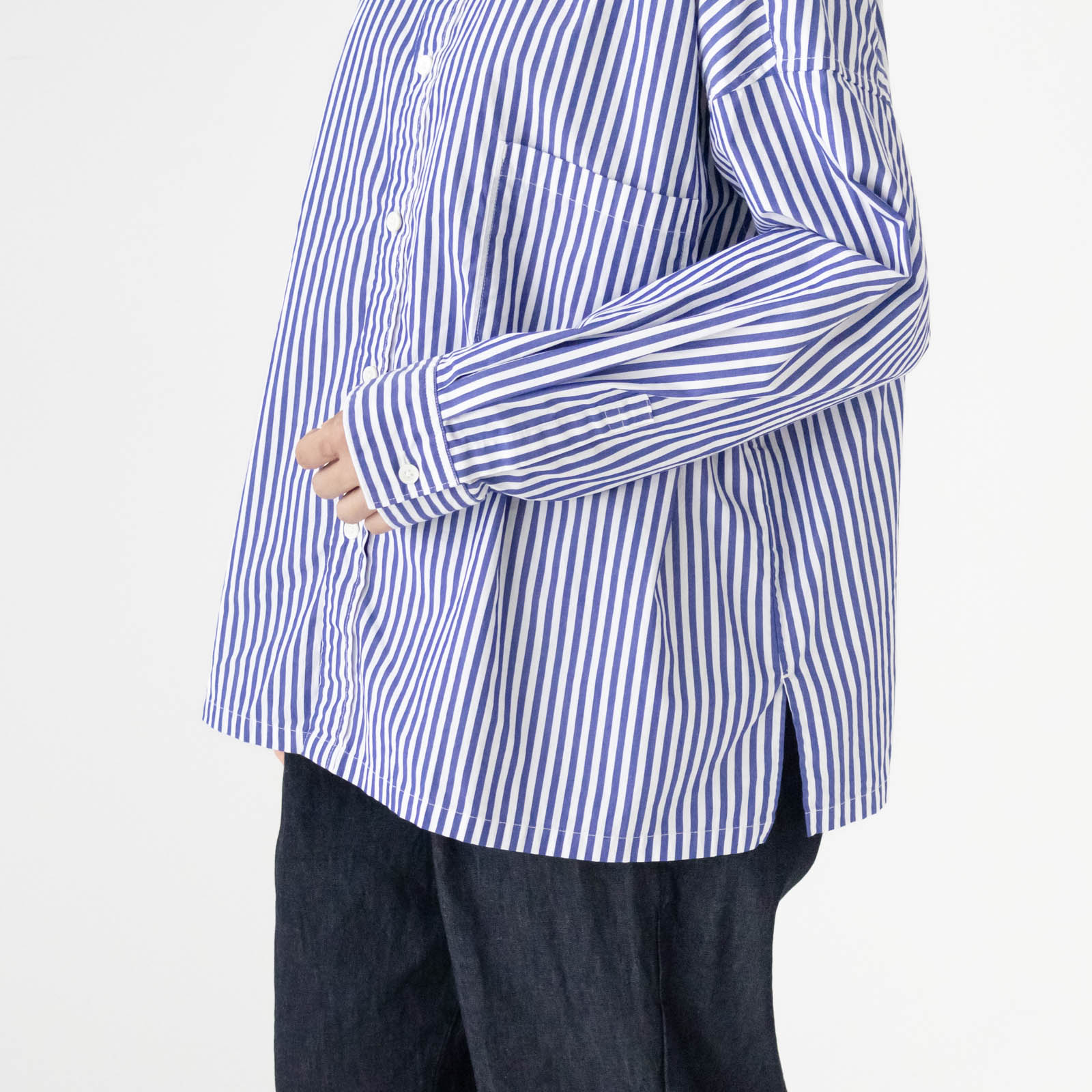 40/1ブロードストライプ スタンドカラービッグシャツ P80650