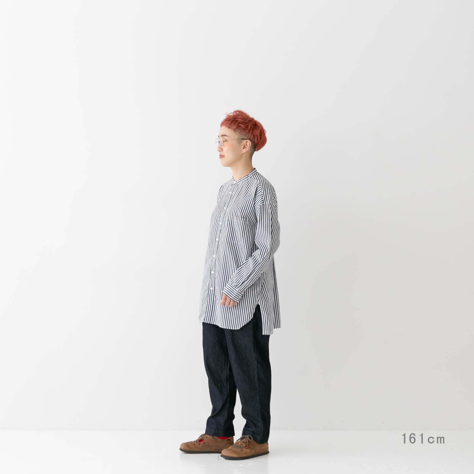 40/1ブロードストライプ スタンドカラーオーバーサイズシャツ P80651