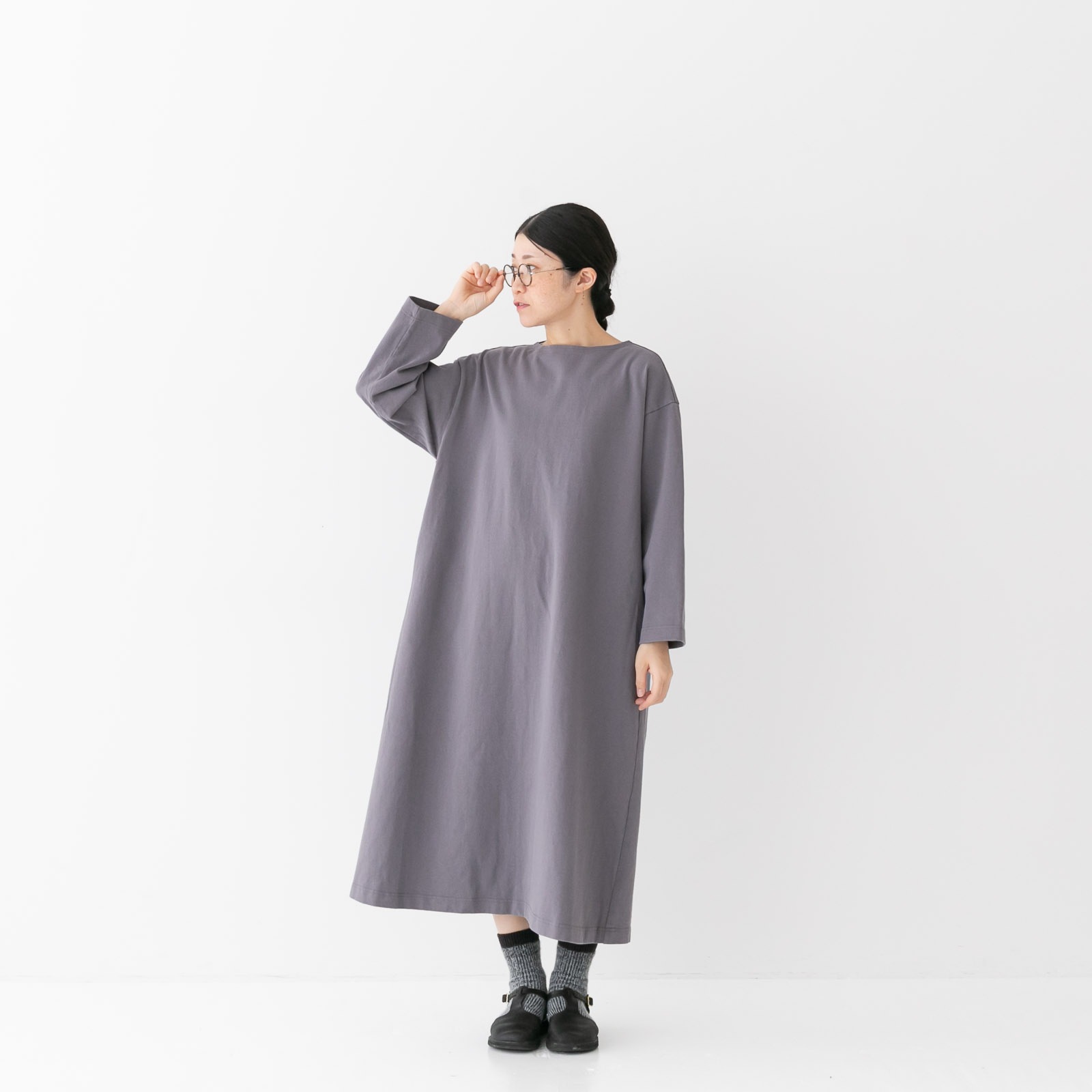 17/1空紡引き揃え天竺 ボートネックマキシワンピース P90568 prit  