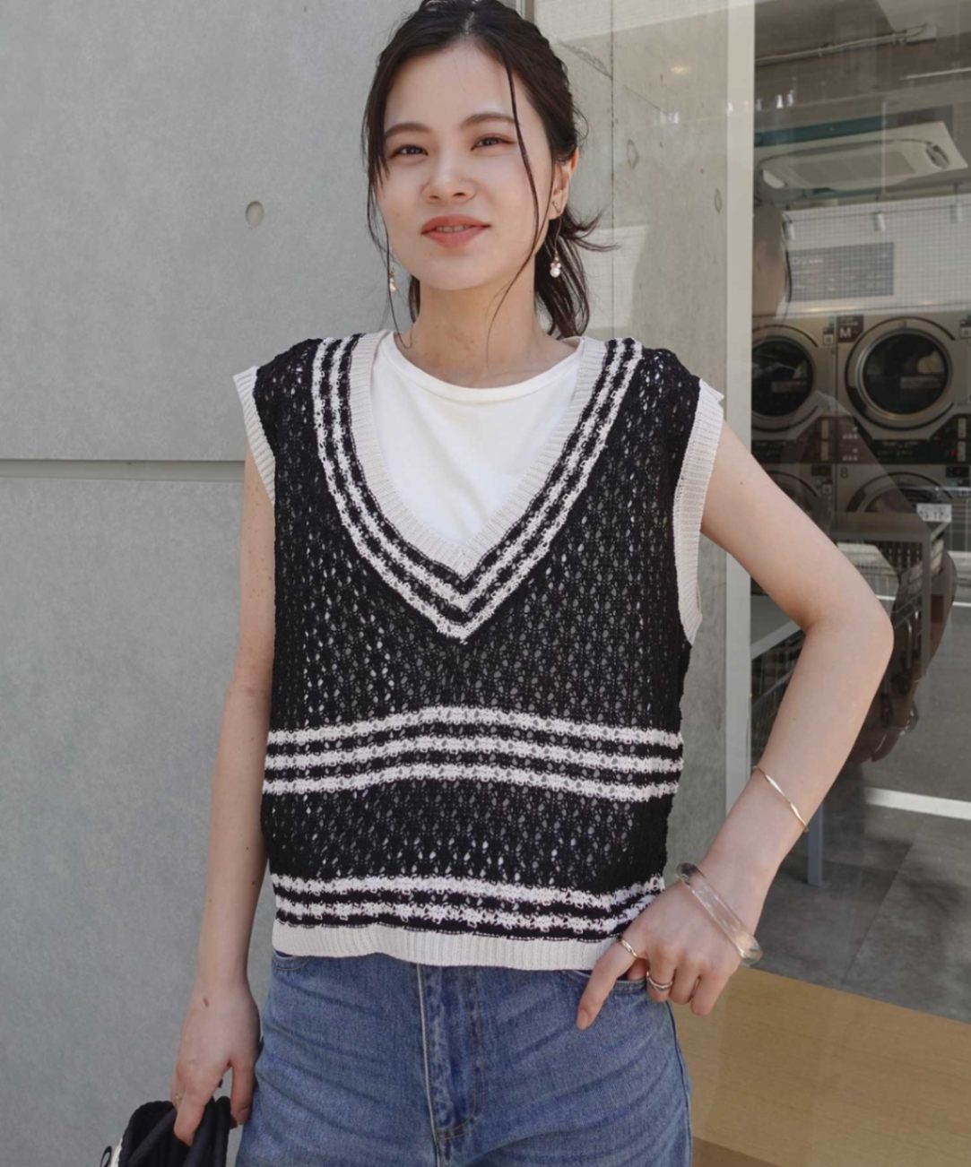 リネンタッチクロシェ編みニットベスト | TOPS,ベスト | LOWY BY