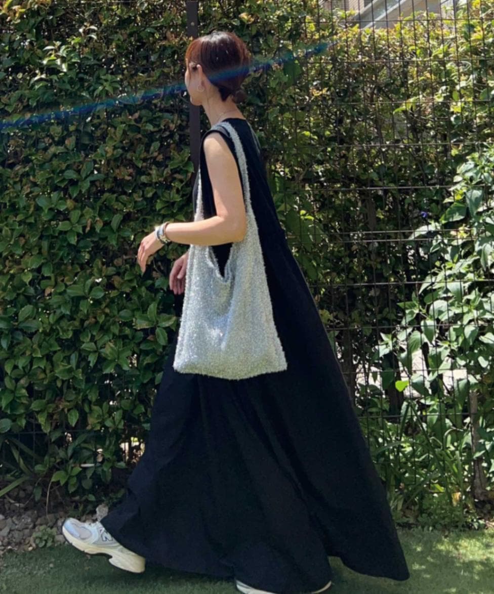 ブルネロクチネリ　ノースリーブワンピース　切替　ドッキングワンピース ノースリーブ ワンピース ロング ドレープ タイト M カーキ