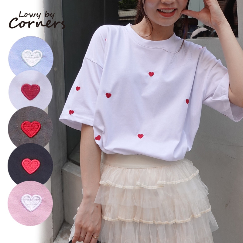 ランダムハート刺繍オーバーサイズTシャツ | すべての商品