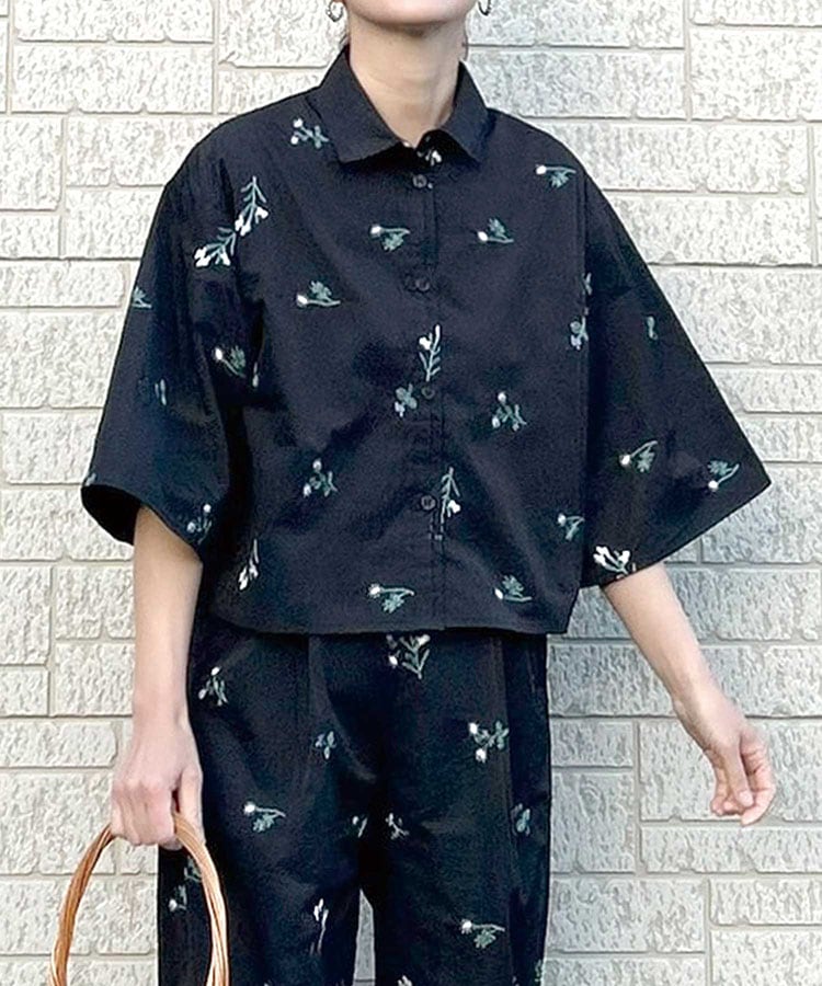 ナイロンタフタ花柄刺繍ハーフスリーブシャツ【KR セレクト