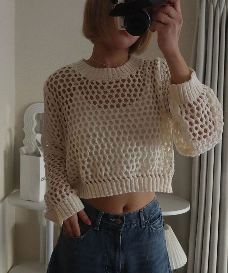 ニット/セーター Crayme, - crayme, Hole&amp;Hole Tops ivory Crayme,（クレイミー）の「Hole Kint Tops（ニット/セーター