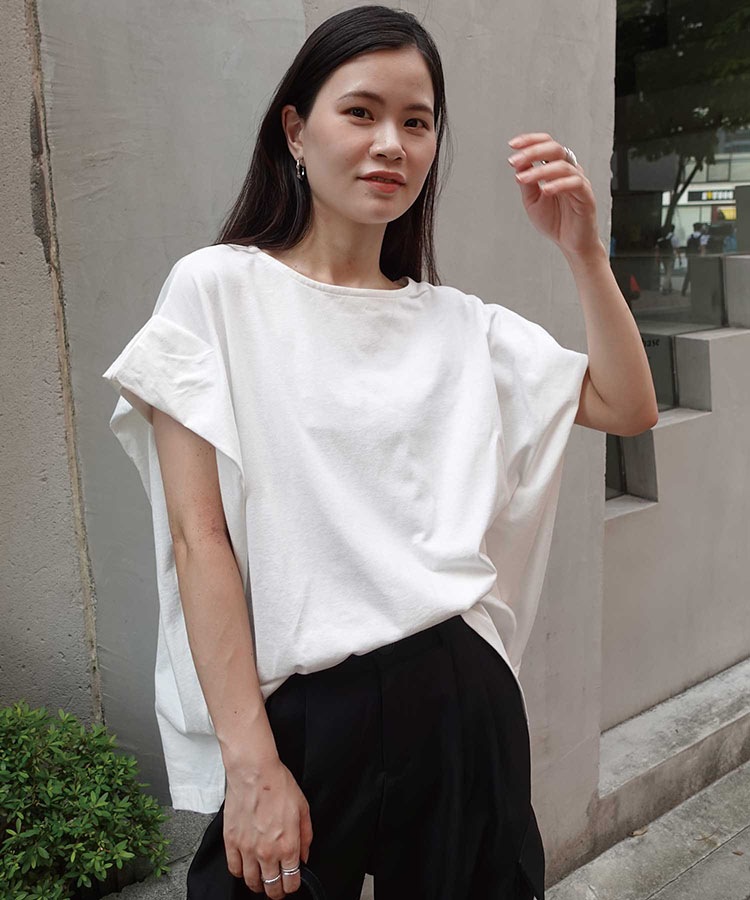 ❤️美品❤️45R コットンタックブラウス Tシャツ カットワーク ホワイト 早割】❤️美品❤️45R コットンタックブラウス Tシャツ カット