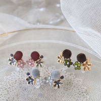 ノンホールイヤリング プチWフラワーフロッキーパーツ| Earrings  -イヤリング-