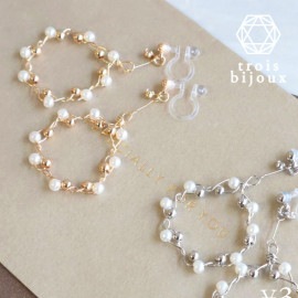 ノンホールイヤリング ラウンドフレームワイヤーパールビーズ| Earrings  -イヤリング-