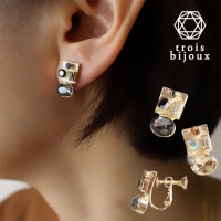 【新色追加】　イヤリング　K18コーティング スクエアオーバル クリスタルストーン| Earrings  -イヤリング-
