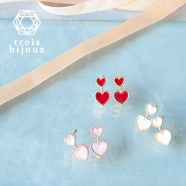 プチハートイヤリングダブルハート 18Kコーティング ぶら下がりピンクゴールド/ゴールド| Earrings  -イヤリング-