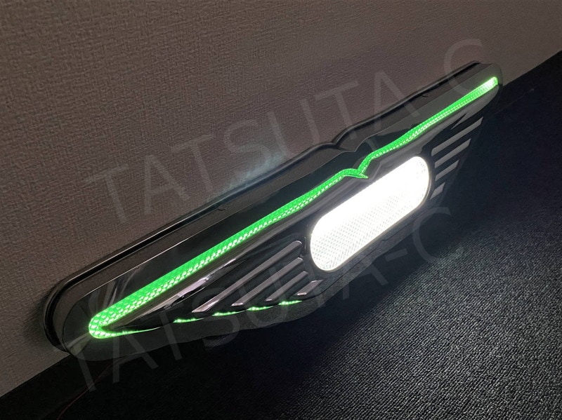 ステンレス 大型/超薄型 バスマーク アンドン 【鏡面】  厚み50mm 6mm丸棒巻き LEDライト付き 日野 ヒノアンドン S0146S