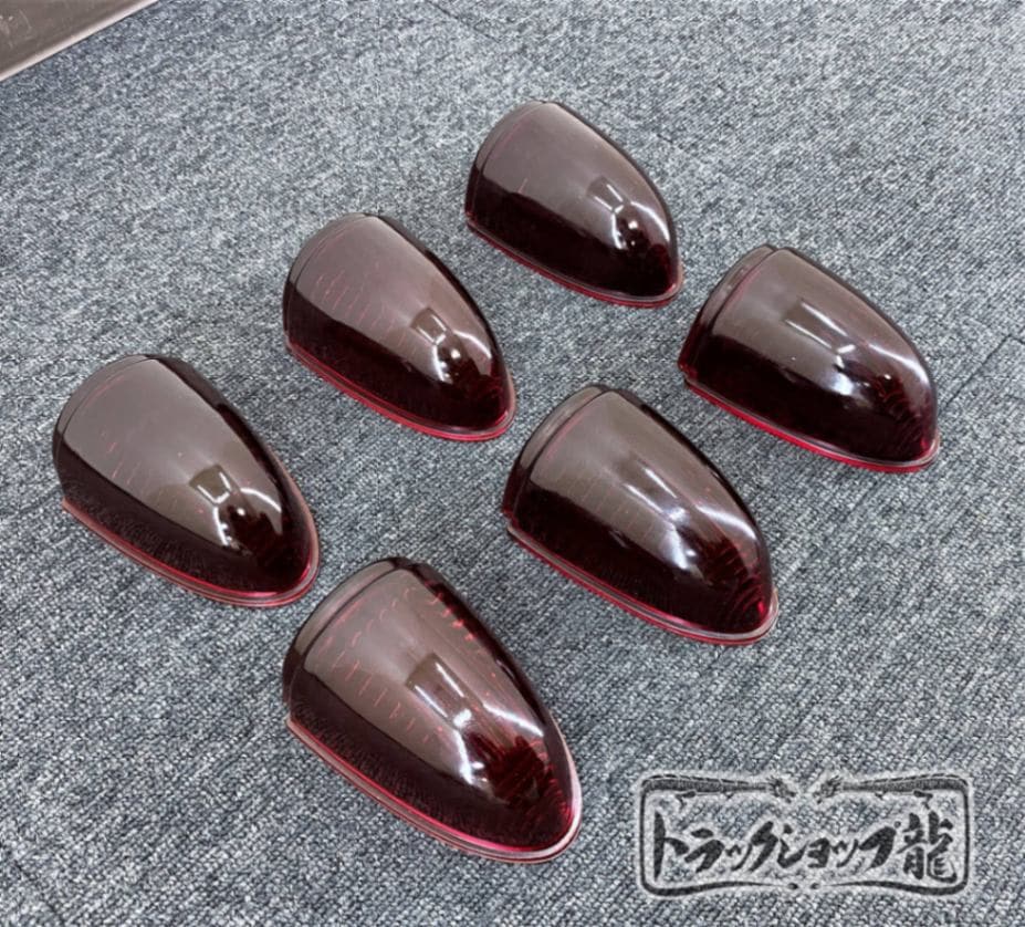 ナマズランプ(大)用 交換レンズ 【赤色】6個セット ガラス製 縦線5本 五光タイプ ナマズレンズ ナマズマーカー G0524D