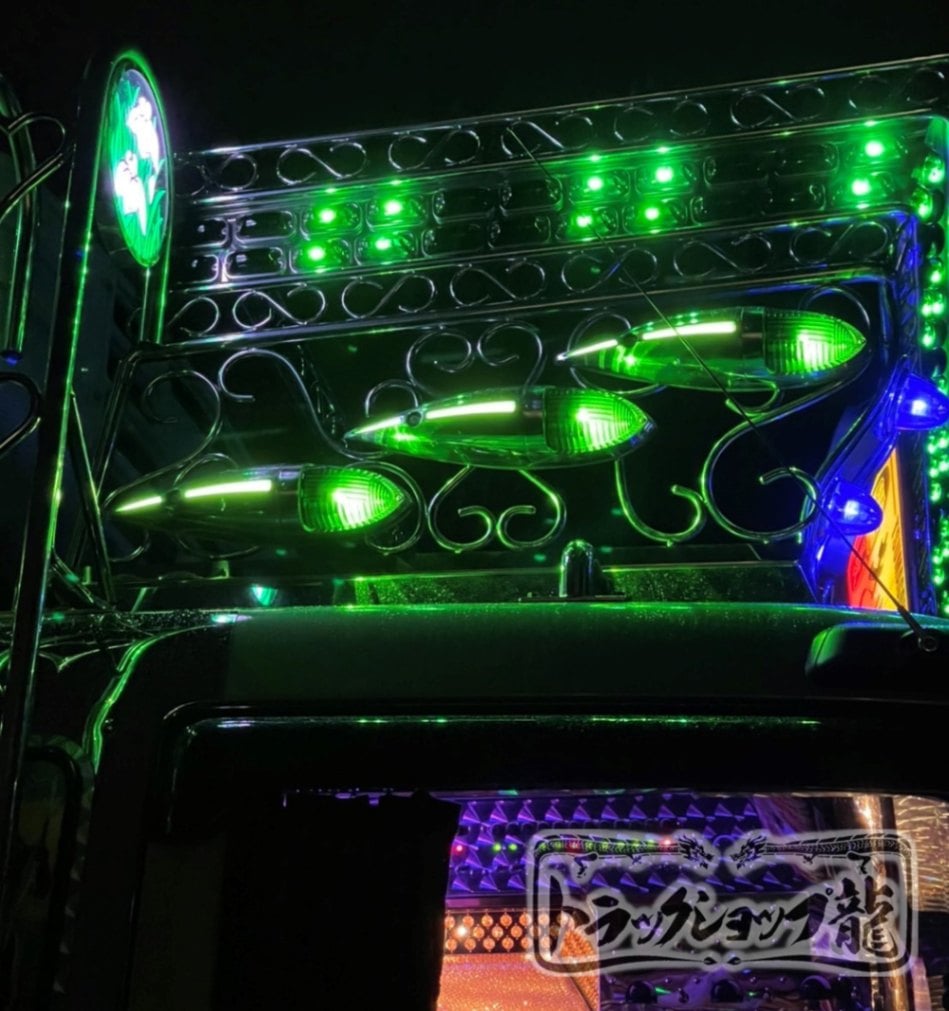 ナマズマーカー サイドランプ 背ビレ発光 【緑色】 五光タイプ 舟形 ガラスレンズ 6個セット G0540T