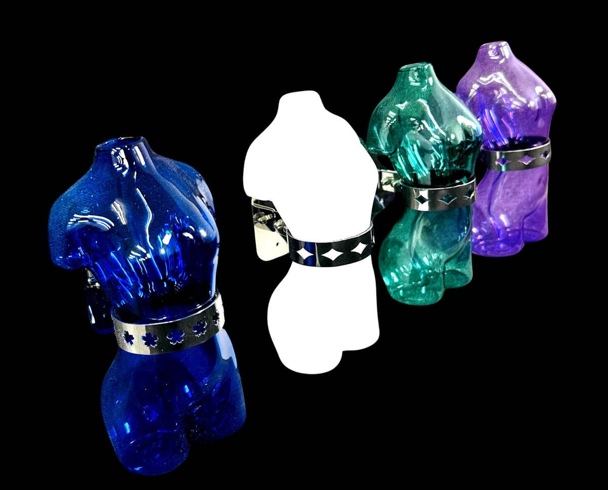 オリジナル ガラス製 ヌード 花瓶 全4色 菱抜き/桜抜き 選べる 取り付けステー付き T0060S