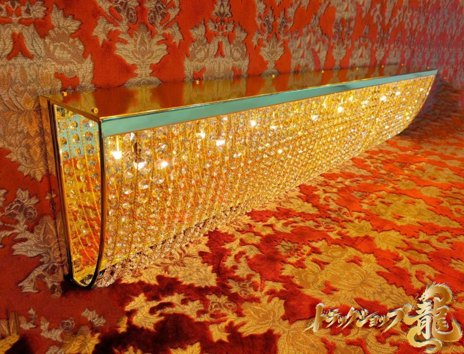 新品即納 幅140cm壁掛シャンデリア　ナイアガラシャンデリア　BA15S口金仕様　フルゴールドメッキ　クリスタルビーズ　ステンレス製・金メッキリング 　丸棒タイプ　