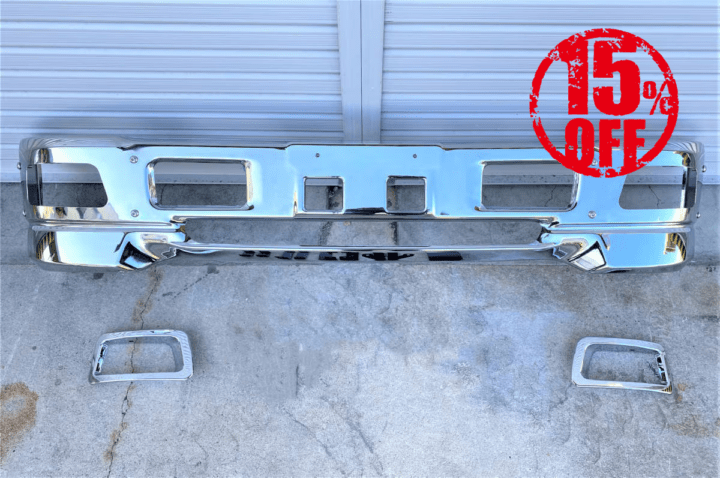 【訳あり品】 メッキ フロントバンパー エアダム一体型 メッキフォグカバー付 いすゞ 07エルフ ハイキャブ用 I8933D