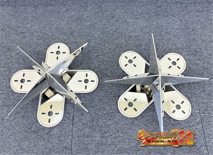 【訳あり品】 オリジナル 鏡面ステンレス 【17.5インチ】 十文字型 ホイールスピンナー 一体型マーカーステー 3穴 2個セット S8050S